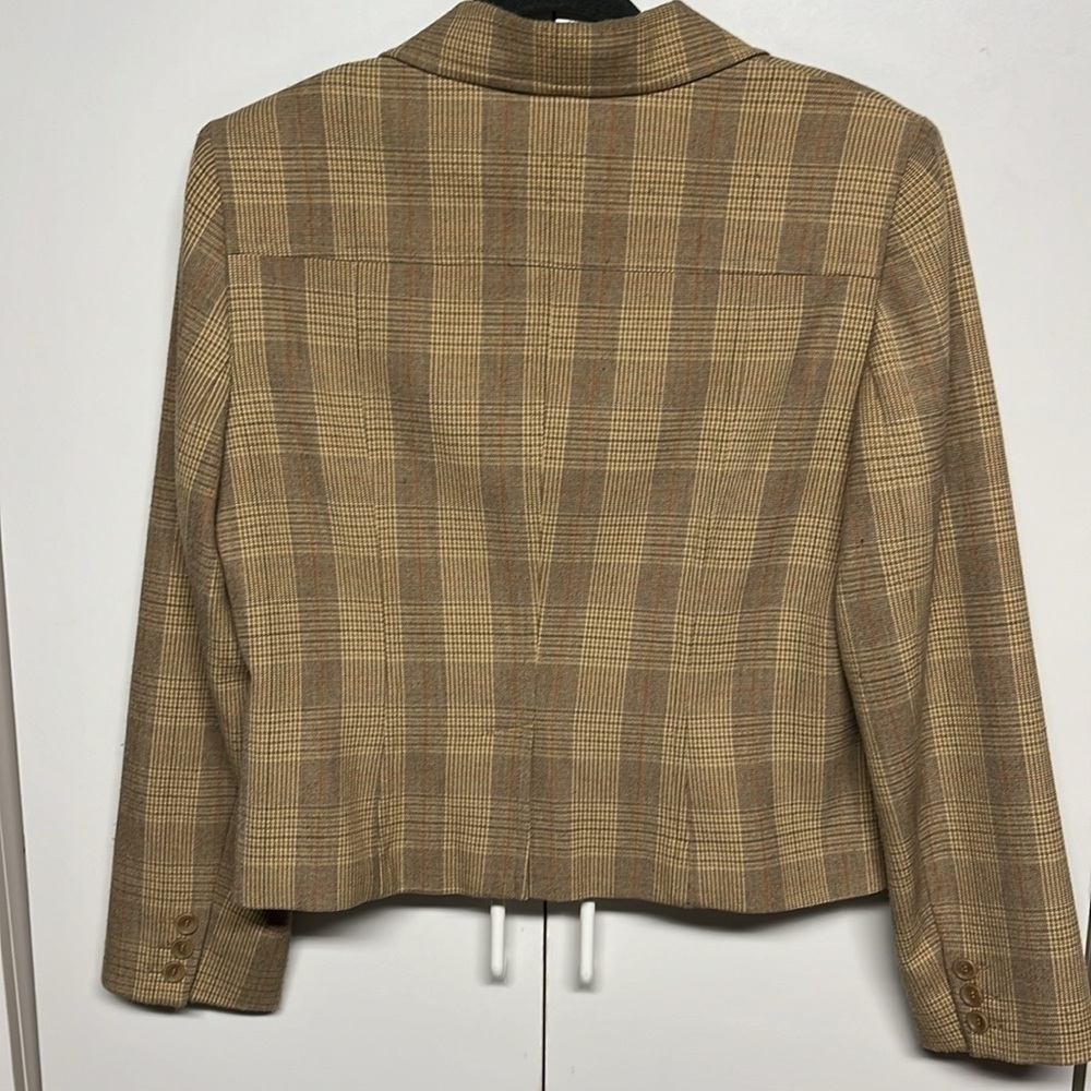 Jones Wear Petite 12P Plaid Stretch Blazer Tan Brown Career Jacket Lined - Picture 4 of 11